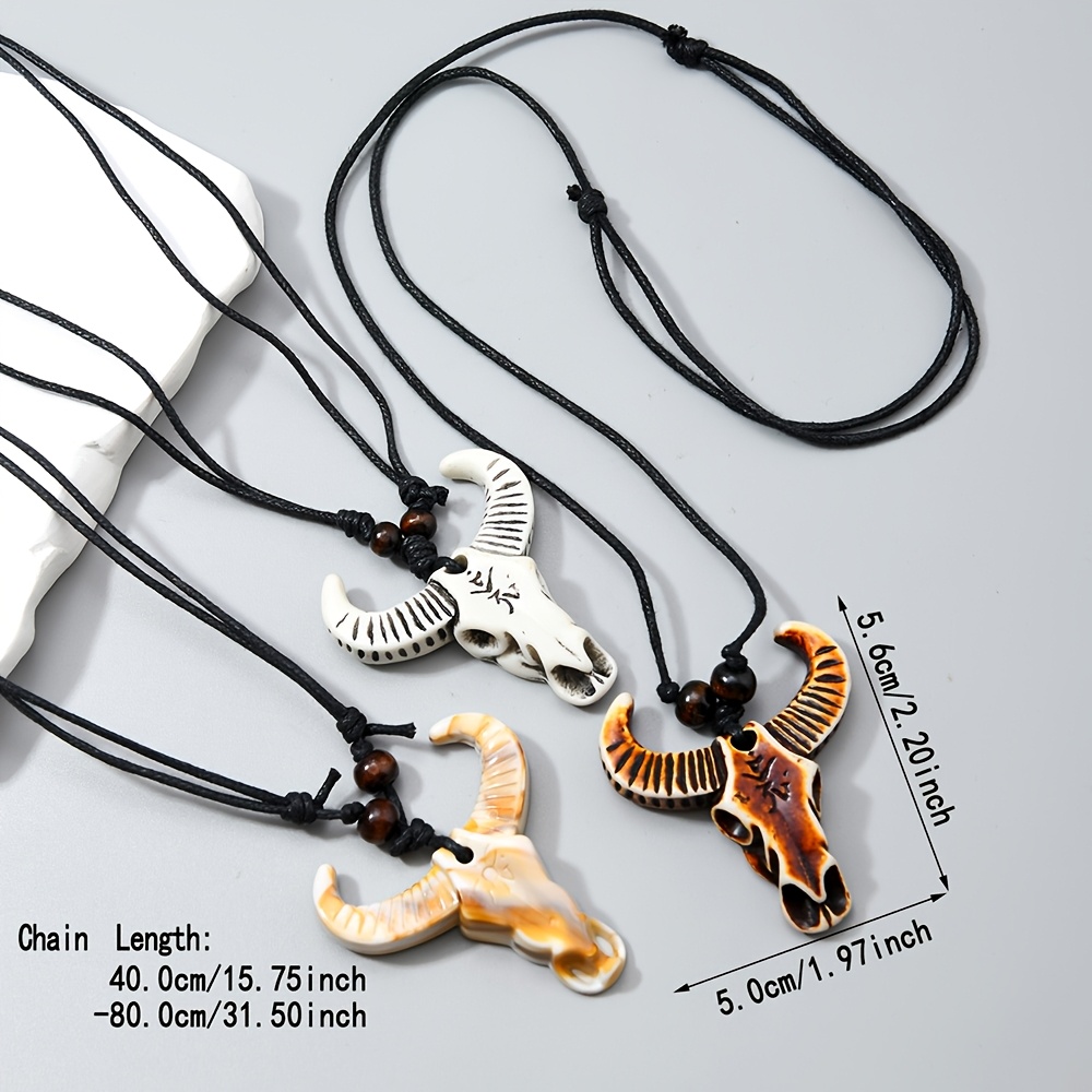 Three Retractable Resin Skull & Bull Head Pendant Family Jewelry Set